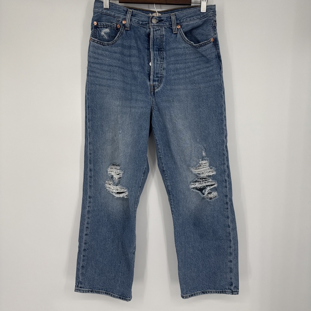 Levi's Ribcage Straight Ankle Distressed Jeans Women's 30 Grunge Y2K Button Fly